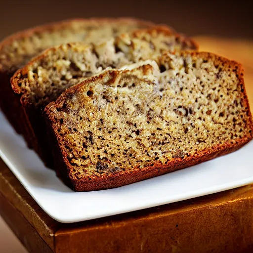 Image similar to photorealistic photograph of banana bread at work dude, photorealistic, realism, highly detailed, ultra detailed, ambient occlusion, depth of field