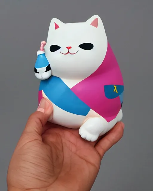 Image similar to cute fat glitch cubist Maneki Neko cat, soft vinyl designer toy, highly detailed mold, maximalist sculpted design by Alex yanes, isolated on white