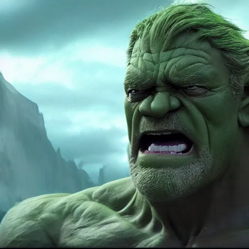 Image similar to the hulk starring as gandalf in lord of the rings, claymation, 8 k, hyperdetalied, cgsociety