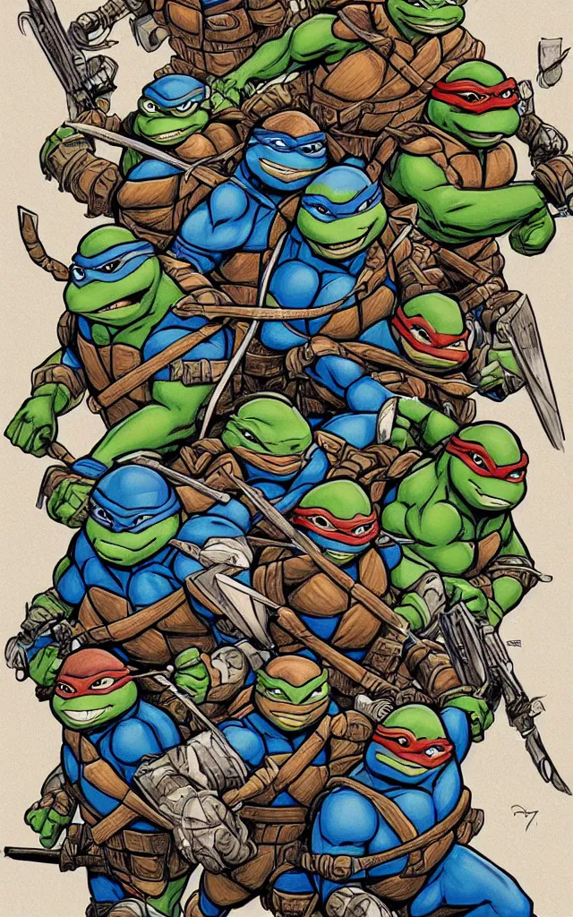 Image similar to detailed Teenage mutant ninja turtles illustration by mico suayan