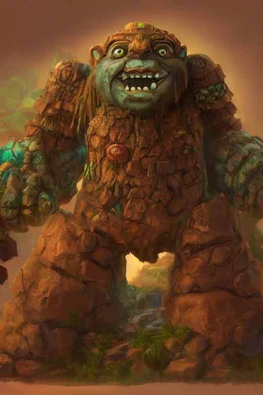 Image similar to zelda fantasy art giant golem troll wood rock greeble gemstone, global illumination ray tracing hdr fanart arstation by sung choi and eric pfeiffer and gabriel garza and casper konefal