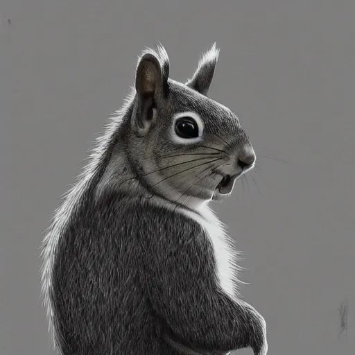 Image similar to squirrel samurai, painting portrait, desaturated, chiaroscuro, extremely detailed, artstation, cinematic