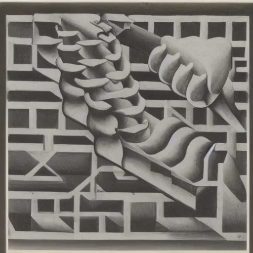 Prompt: M.C. Escher, Impossible painting of a hammer and nail