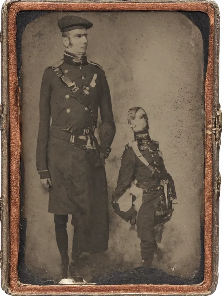 Image similar to Arnold Rimmer, 19th century military uniform, daguerreotype