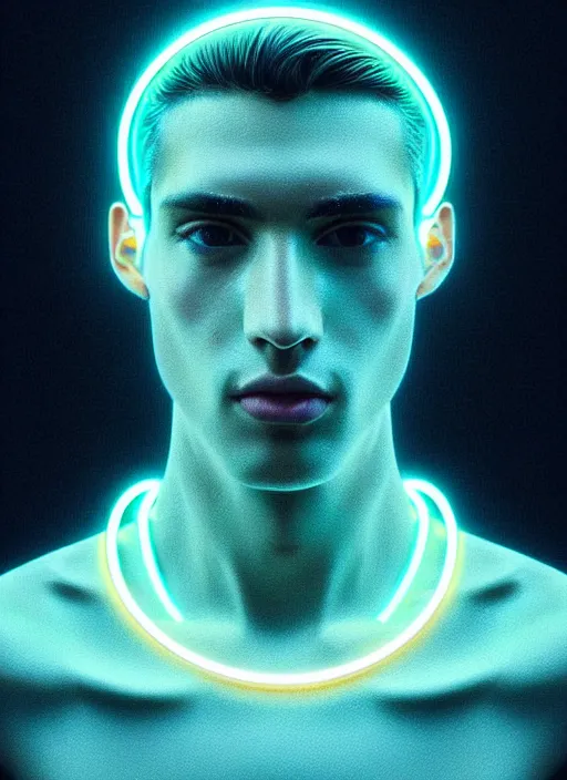 Image similar to a highly detailed long shot photo of masculin male face portrait, futurism, rococo cyber neon lighting, detailed futuristic fibonacci jewelry, profile posing, hyper photorealistic, crispy quality, digital photography, trending in pinterest, cinematic, 4 k ultra hd, art by pascal blanche, art by greg rutkowski, art by artgerm,