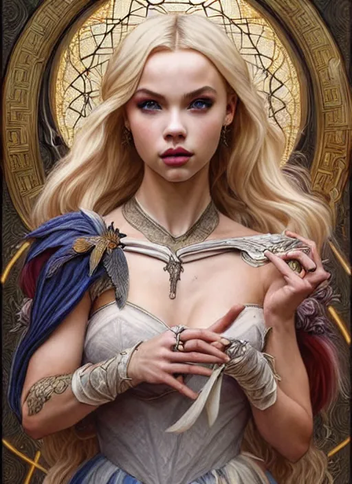 Image similar to ultra realistic illustration, a stunningly beautiful greek gothic goddess of chaos played by jordyn jones and dove cameron and margot robbie and taylor swift and megan fox and adriana lima, intricate, elegant, highly detailed, digital painting, artstation, concept art, smooth, sharp focus, illustration, art by artgerm and greg rutkowski and alphonse mucha