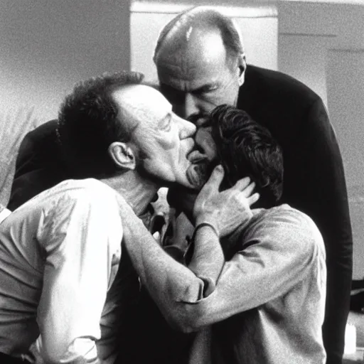 Image similar to jonathan banks kissing bryan cranston, movie still