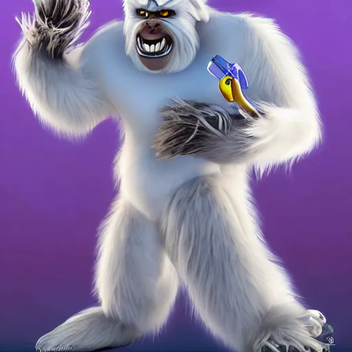 Prompt: digital art of the yeti, a white snow primate, in style of disney animation, expressive face, detailed face, detailed eyes, full body, feminine face, tracer overwatch, disney, pixar