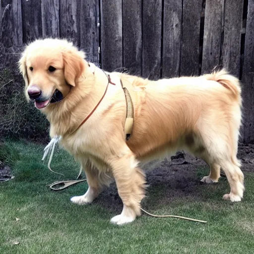 Image similar to a golden retriever wearing a suit