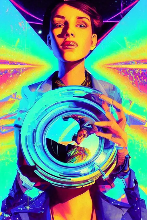 Prompt: fisheye portrait, digital painting, an beautiful, crazy hacker girl, lost in code, synthwave, glitch!!, fractured reality, refraction, glitter, realistic, hyperdetailed, golden hour, concept art, art by syd mead, cubism