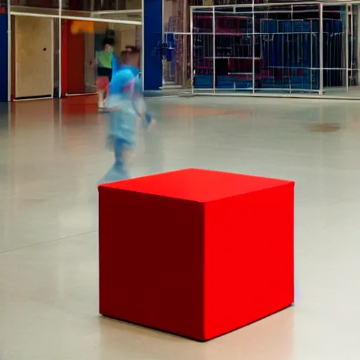 Image similar to a red cube on top of a blue cube