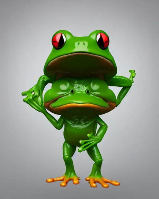 Image similar to full body 3d render of Frog as a funko pop, studio lighting, white background, blender, trending on artstation, 8k, highly detailed