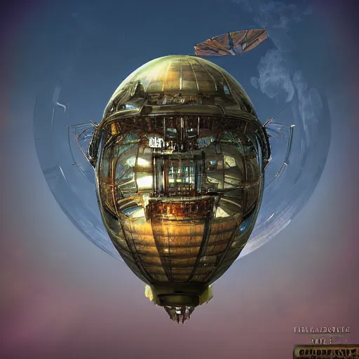 Image similar to enormous flying city in a faberge egg, sky, steampunk, fantasy art, masterpiece, unreal engine, hugh ferriss