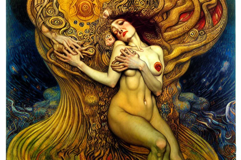 Image similar to Divine Chaos Engine by Karol Bak, Jean Delville, William Blake, Gustav Klimt, and Vincent Van Gogh, symbolist, visionary