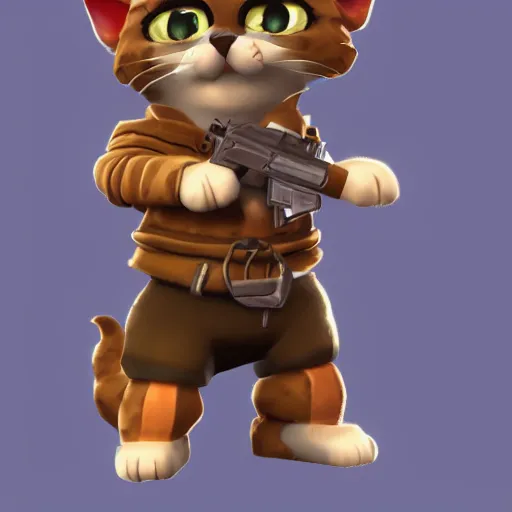 Image similar to a cat that is holding a gun in its hand, concept art by senior character artist, featured on polycount, sots art, concept art, sketchfab, 2 d game art