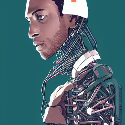 Image similar to a portrait of kawhi leonard as an android robot holding a basketball by conrad roset, hyperdetailed, cyberpunk, cool, cybernetically enhanced, trending on artstation