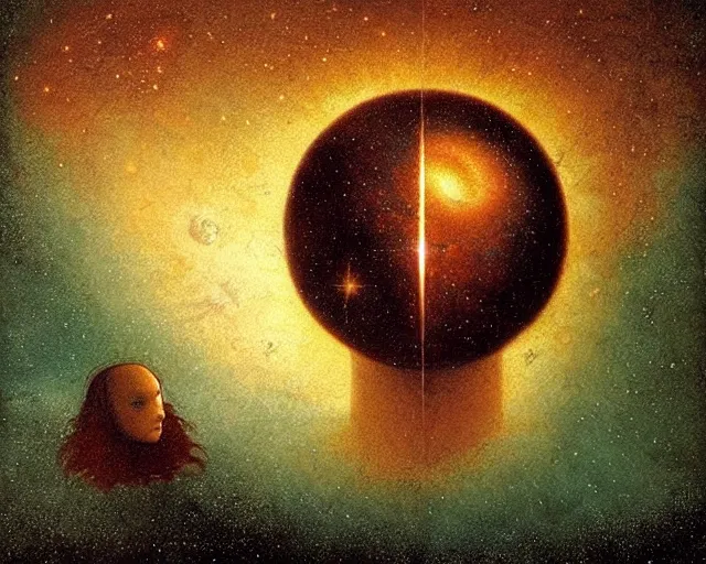 Image similar to universe a cosmology quest a mental state, a closeup simple vector pop surrealism, by ( leonardo da vinci ) and greg rutkowski and rafal olbinski