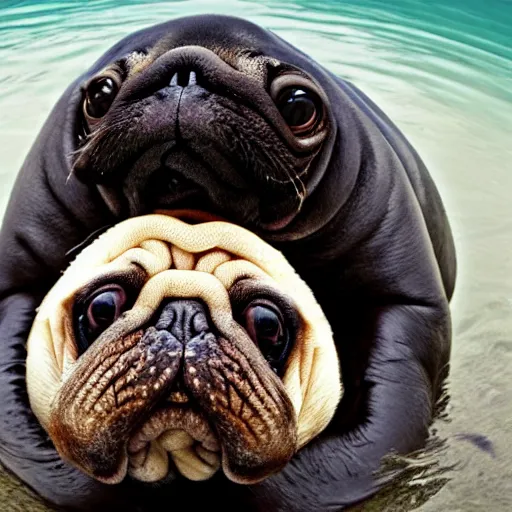 Image similar to a walrus that looks like a pug, national geographic photography