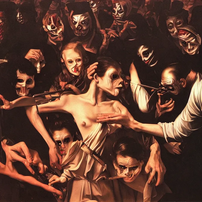 Image similar to the night of the purge,, highly detailed, 8 k resolution, art by caravaggio, modern art, optical illusion