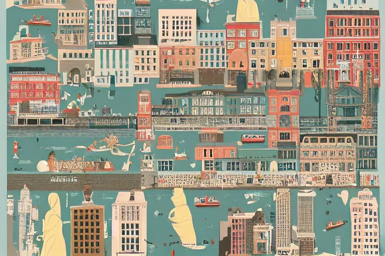 Image similar to A cityscape illustrations, by Wes Anderson