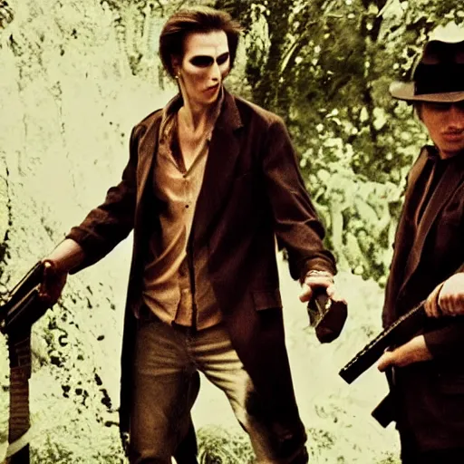 Prompt: Still of Vampires Holding Guns Movie, Heart of Darkness style