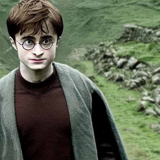 Image similar to daniel radcliffe as harry potter walking to mordor