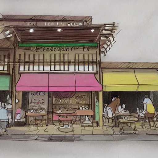 Prompt: concept art a singaporean neighborhood coffee shop