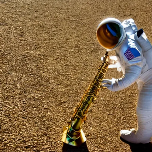 Prompt: astronaut doing jazz saxophone improvisation with the earth in the background, 4k photography