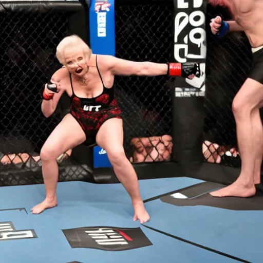 Image similar to betty white fighting in the ufc octagon