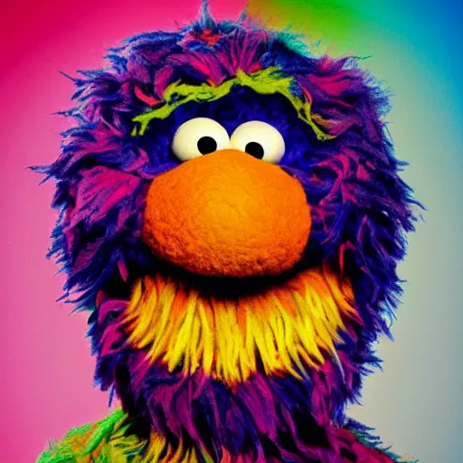 Prompt: psychadelic portrait of Elmo from Sesame Street high off of his gourd
