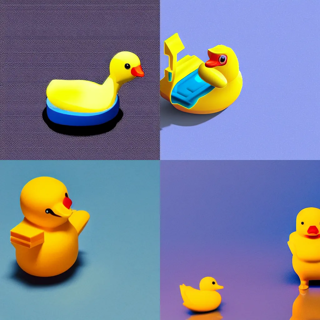 Prompt: a rubber ducky against a blue background, isometric