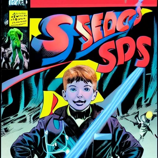 Image similar to Alex Ross and Sergio Bleda and Jérémy Petiqueux and Alex Maleev artwork of a boy super scientist in a retro space costume