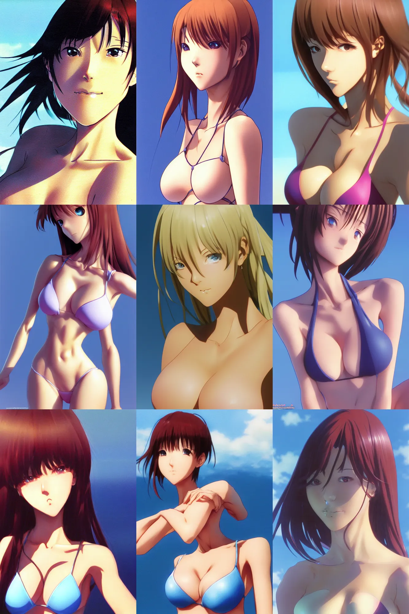 Prompt: close - up, accurately shaped face, volumetric light, posing in bikini. by takashi takeuchi, yoshiyuki sadamoto, amagaitaro, makoto shinkai, krenz cushart, asao urata, pixiv. 9 0 s