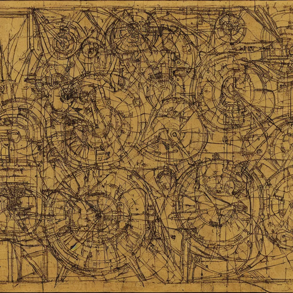 Image similar to a blueprint of time machine by da vinci