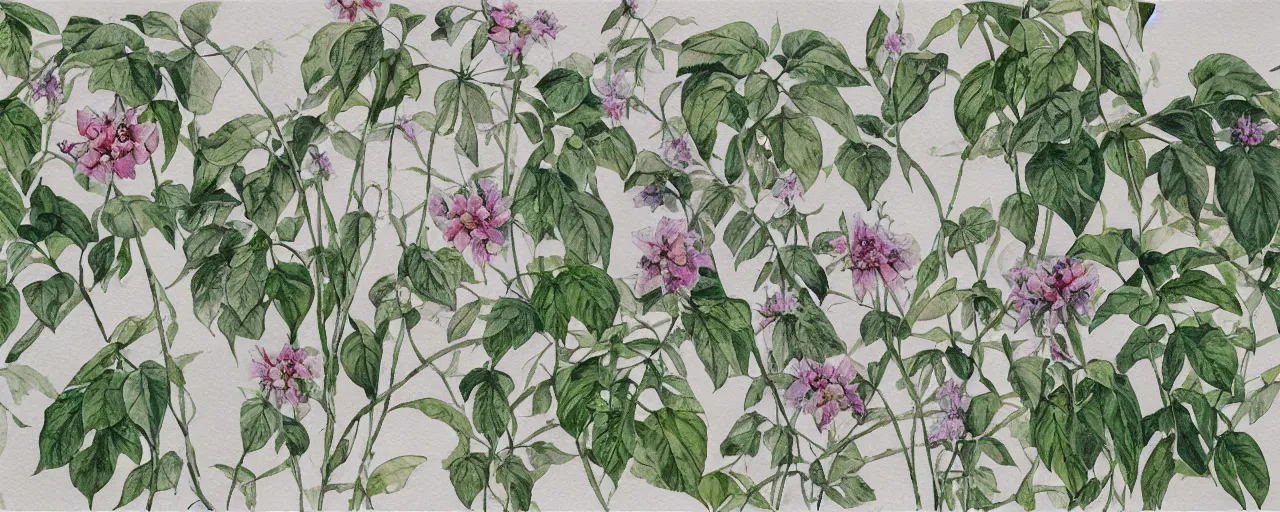 Image similar to isomeric view, delicate marble in a botanic garden, stony road, on a botanical herbarium paper, watercolor colored painting, iridescent colors, 8 k, realistic shaded, fine details, artstation, italian style, colonnade, vines, flowers, gardena architecture, pompeii