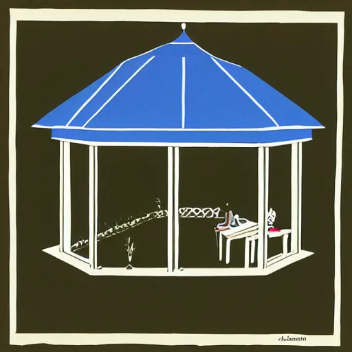 Image similar to garden gazebo, artists gouache on matte paper, patrick caulfield