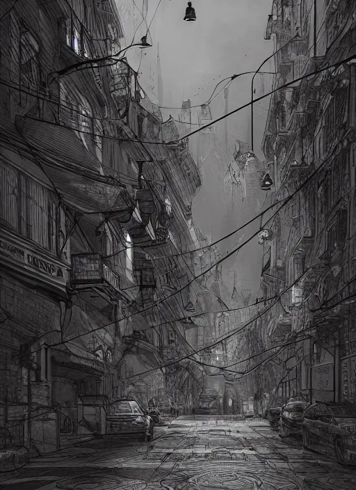 Image similar to Budapest , Dynamic lighting, cinematic, extremely high detail, photo realistic, cinematic lighting, pen and ink, intricate line drawings, post processed, concept art, artstation, matte painting, style by Paru Itagaki