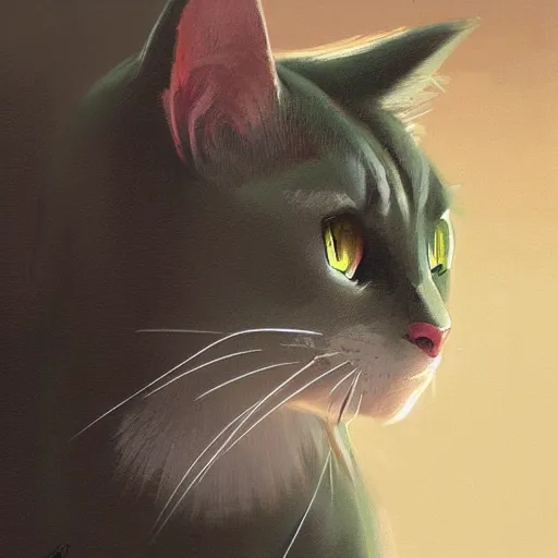 Image similar to A potrait of a green cat with big red eyes, fine-face, realistic shaded perfect face, fine details. Night setting. Very anime style. Realistic shaded lighting poster by Ilya Kuvshinov katsuhiro, magali villeneuve, artgerm, Jeremy Lipkin and Michael Garmash, Rob Rey and Kentarõ Miura style, trending on art station