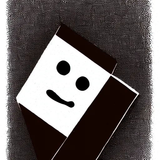 Image similar to book illustration of a chocolate bar crying because he has been split in half, book illustration, monochromatic, white background, black and white image