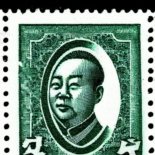 Prompt: 1935 Chinese postage stamp featuring Elmo