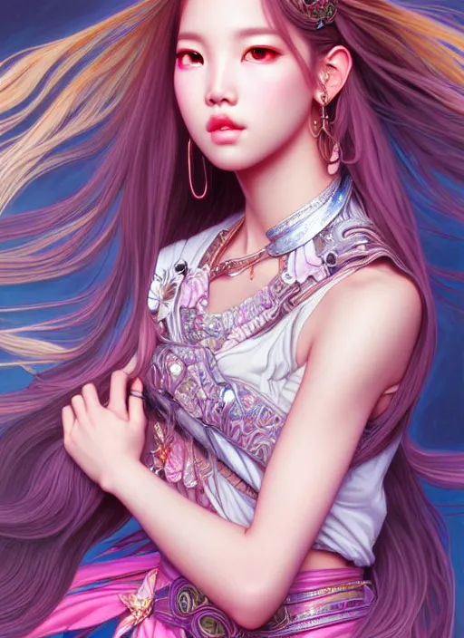 Prompt: lisa of blackpink, goddess of the moon, highly detailed, digital painting, smooth, sharp focus, illustration, ultra realistic, unreal engine, 8 k, art by artgerm and alphonse mucha