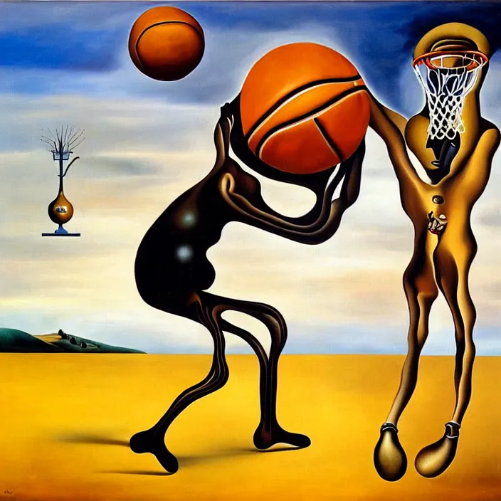 Image similar to a basketball with legs, by salvador dali, oil on canvas, funny, silly, intricate details