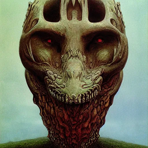 Image similar to dragon mask by zdzisław beksinski