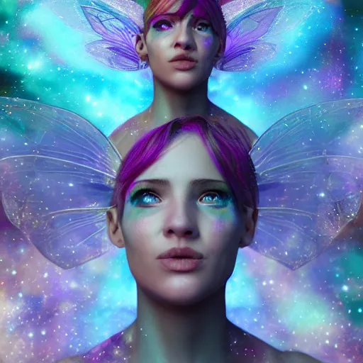 Image similar to portrait of a magical fairy made of galaxies, highly detailed, realistic, octane render, comic book art, space travel, unreal engine, sharp focus, splashes of colors