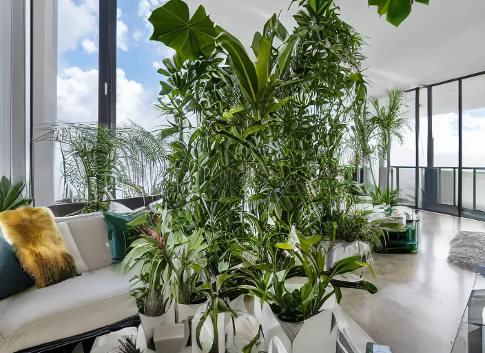 Image similar to 8 k photograph of stunning 2 0 2 2 wynwood studio apartment, award winning modern design, gorgeous exotic plants, designed by michael wolk + deborah dimare