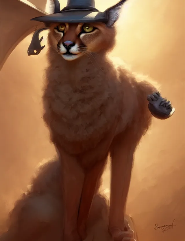 Image similar to cute fluffy caracal in a ancient greek city, wearing cowboy hat on head | | cute, key visual, realistic shaded perfect face, fine details by stanley artgerm lau, wlop, rossdraws, james jean, andrei riabovitchev, marc simonetti, and sakimichan, trending on artstation