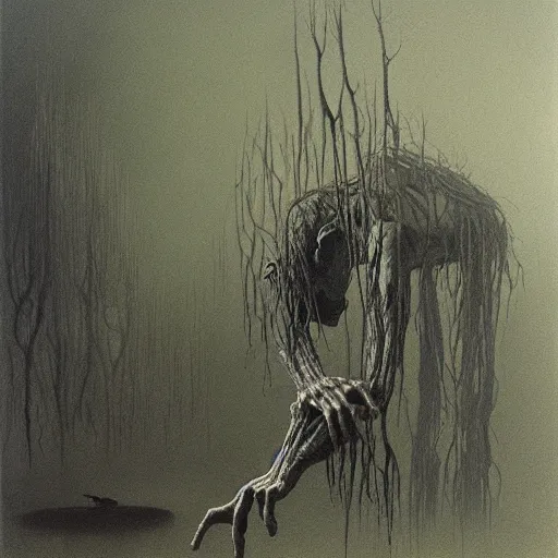 Prompt: swamp goblin by Zdzisław Beksiński, oil on canvas