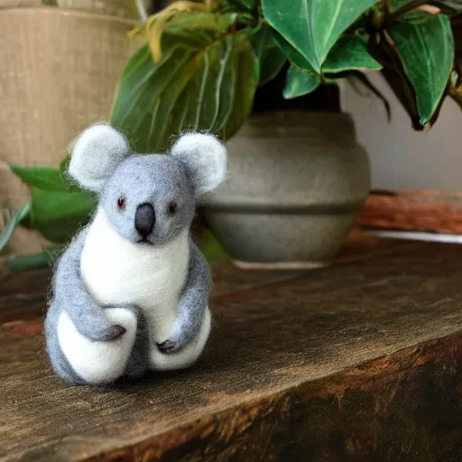 Image similar to a needle felted koala, needle felting art.