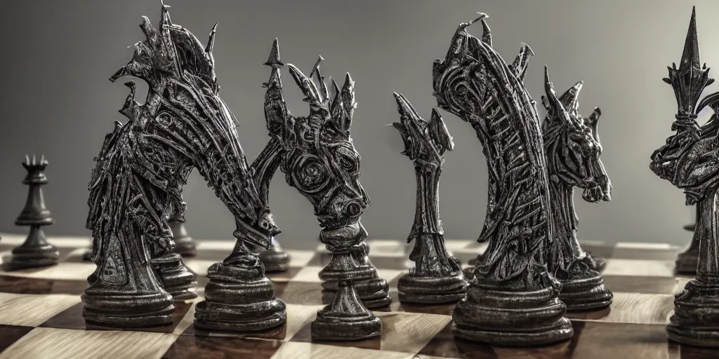 Image similar to photo taken of an epic intricate, ultra detailed, super realistic majestic gracious regal aristocratic gothic live chess created by weta workshop and tim burton, menacing, wide angle, full body shots, photorealistic, sharp focus, gloomy, extremely cold blueish colour temperature, 3 5 mm, f 1. 4, golden ratio