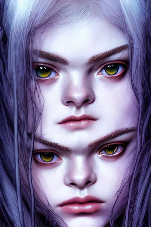 Image similar to portrait of a teenage vampire who looks like elle fanning, fantasy graphic novel style, by artgerm and luis royo and jenny frison, intricate, vivid colors, very fine inking lines, extremely detailed, 4k, hd